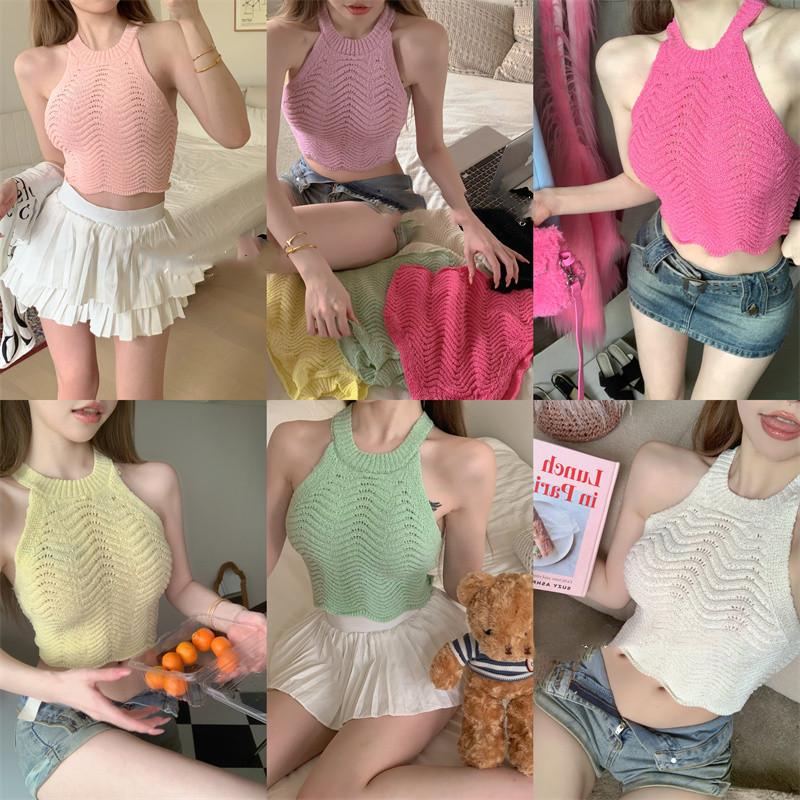 Sweet Spice I Knit Little Tank Top with Halter Женская летняя безрукавка с открытыми плечами Короткий топ для ношения