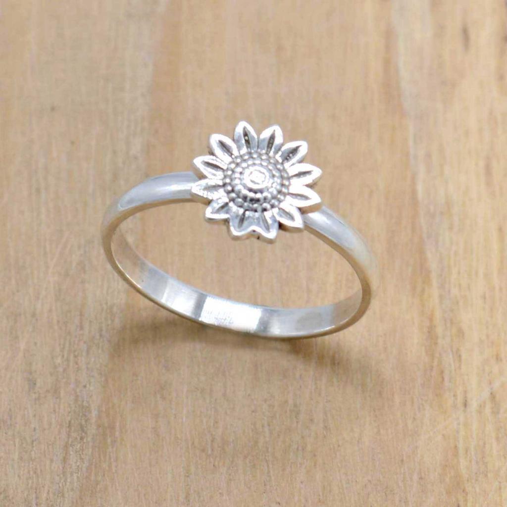 Кольцо из стерлингового серебра 925 пробы с подсолнухом, женские ювелирные изделия ручной работы