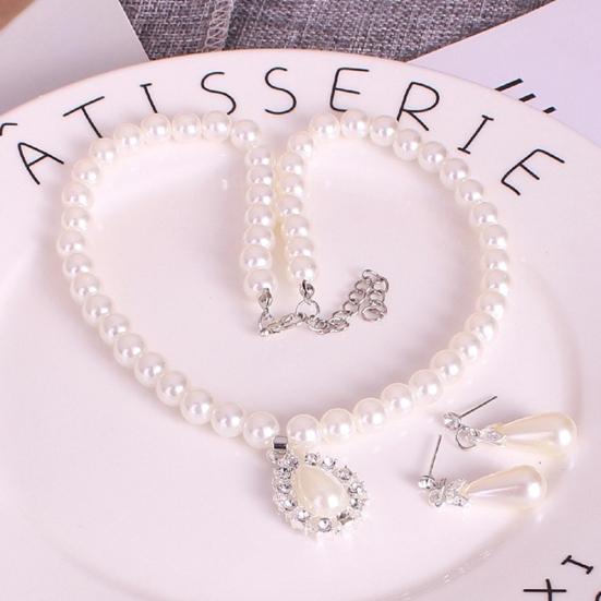 Комплект ювелирных изделий из искусственного жемчуга с каплями воды и стразами для невесты, ожерелье, серьги