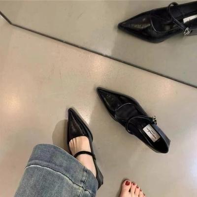 Весна 2025 новые остроносые туфли Мэри Джейн легкие туфли на толстом каблуке красные свадебные туфли темпераментные светские туфли французские одинарные женские туфли