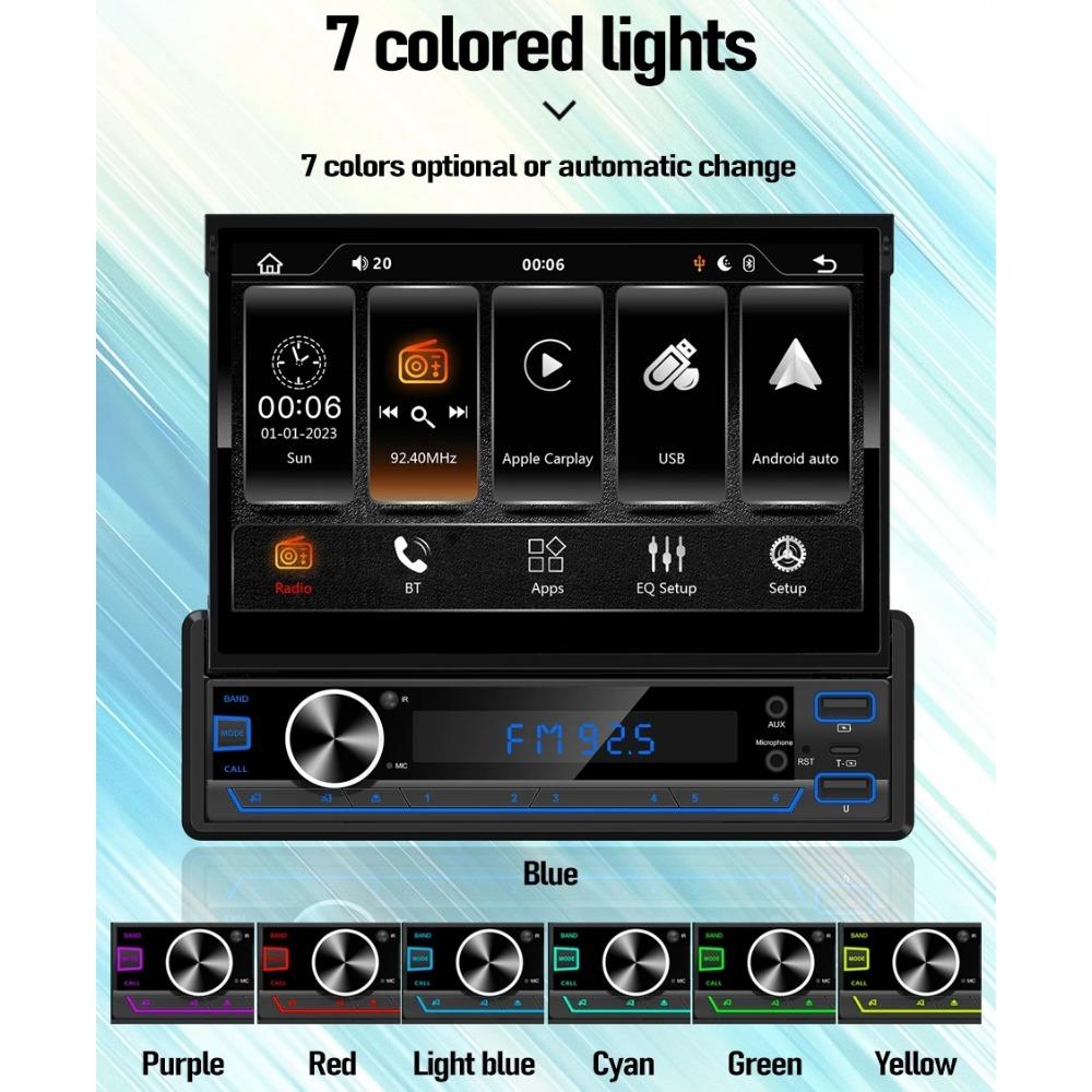 2+32GB Universal 1Din Android Car Radio 7 Inch Electric Retractable Screen Wireless Carplay Multimedia Player Autoradio Navigation GPS