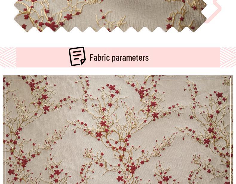 Elegant Women's Dress with Gold Embossed Thread and Red Floral Jacquard Fabric