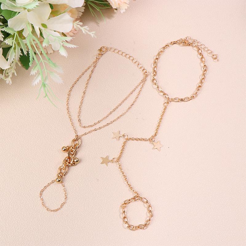 Подвеска Цепочка Браслет Звено Соединенный Золотой Цвет Широкое Кольцо на Палец Браслеты для Женщин Звено Ручная Упряжь Ювелирные Изделия