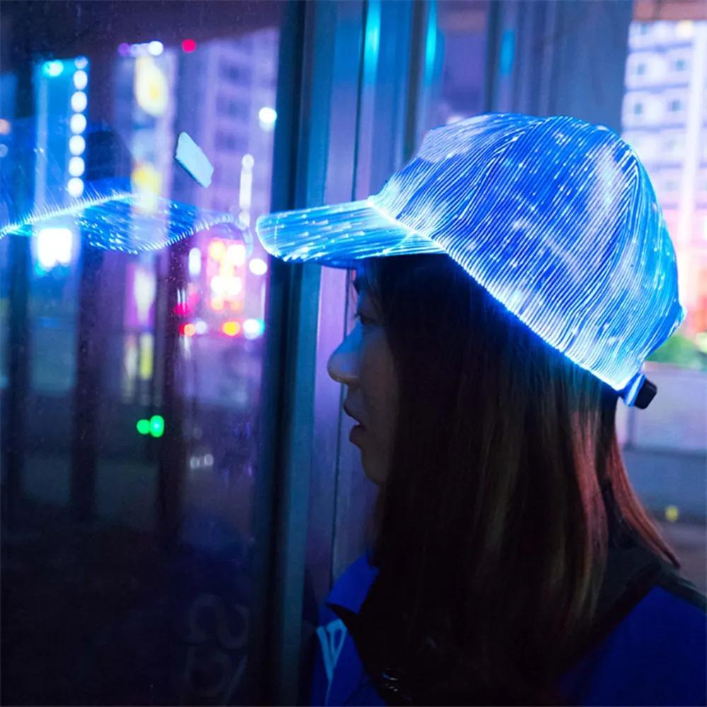 Новая RGB 7-цветная мигающая светодиодная шляпа из оптоволокна, ночник, встроенный аккумулятор, концертная неоновая светящаяся шляпа, рыбацкая кепка, бейсболка