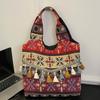 Retro Tassel Shoulder Bag Cloth Bohemian Messenger Bag Portable Ethnic Style Vest Bag  Women