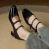 Fashion 2025 Fashion Women Pumps Shoes Chunky High Heels Leather Mary Jane Vintage Summer Round Toe Shoes Spring Woman Black Size 34-40