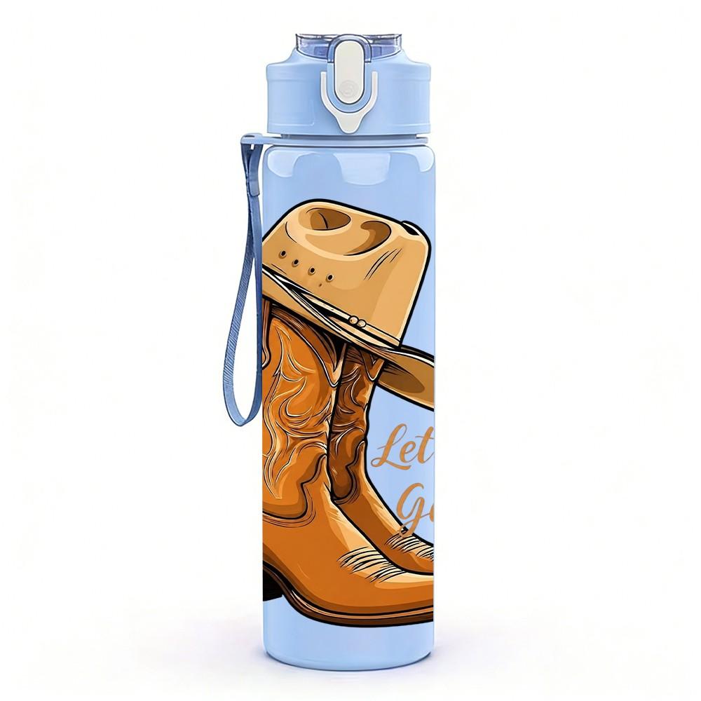 1PC Cowboy Western Leather Boot Art 750ml Color Plastic Sports Water Bottle Leakproof Flip Straw Lid Suitable for Sports Office Home Use