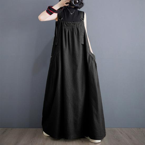 Yousheng Women's Denim Overall Dress Loose Sleeveless Boho Jean Jumper Dress with Pockets Wide Hem Pinafore Dress with Adjustable Strap