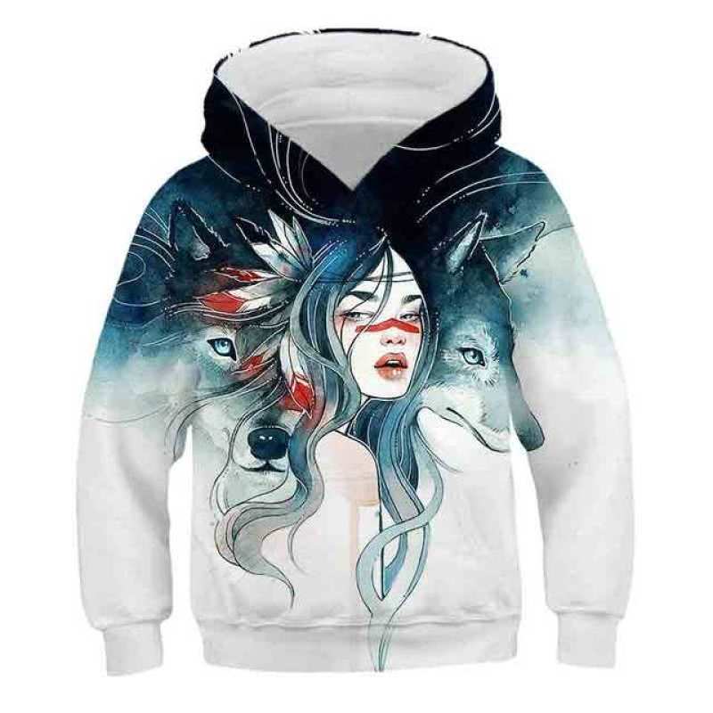 2024 Новый Wolf 3D Printed Hoodie Boys Весна Осень Повседневный свитер для мальчиков Спортивный костюм Модная одежда для мальчиков 4-14Y Hoodies Одежда