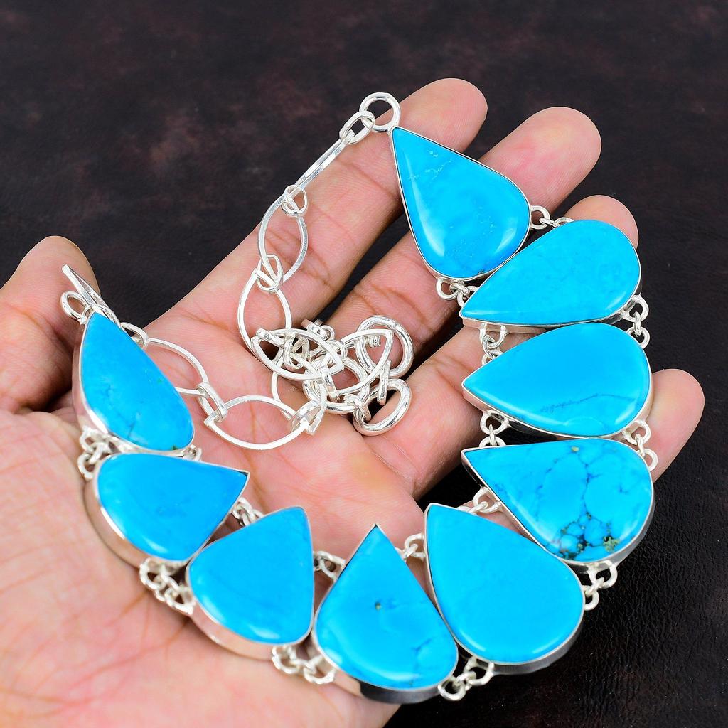 Аризона Бирюзовое Ожерелье Ожерелье из драгоценных камней Ожерелье из стерлингового серебра 925 пробы Дизайнерские ювелирные изделия ручной работы Регулируемая цепочка Ожерелье Подарок для женщин