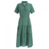Shop   Women S China Collar Half Open Daily Short Sleeve Flare Long dreSS Green 