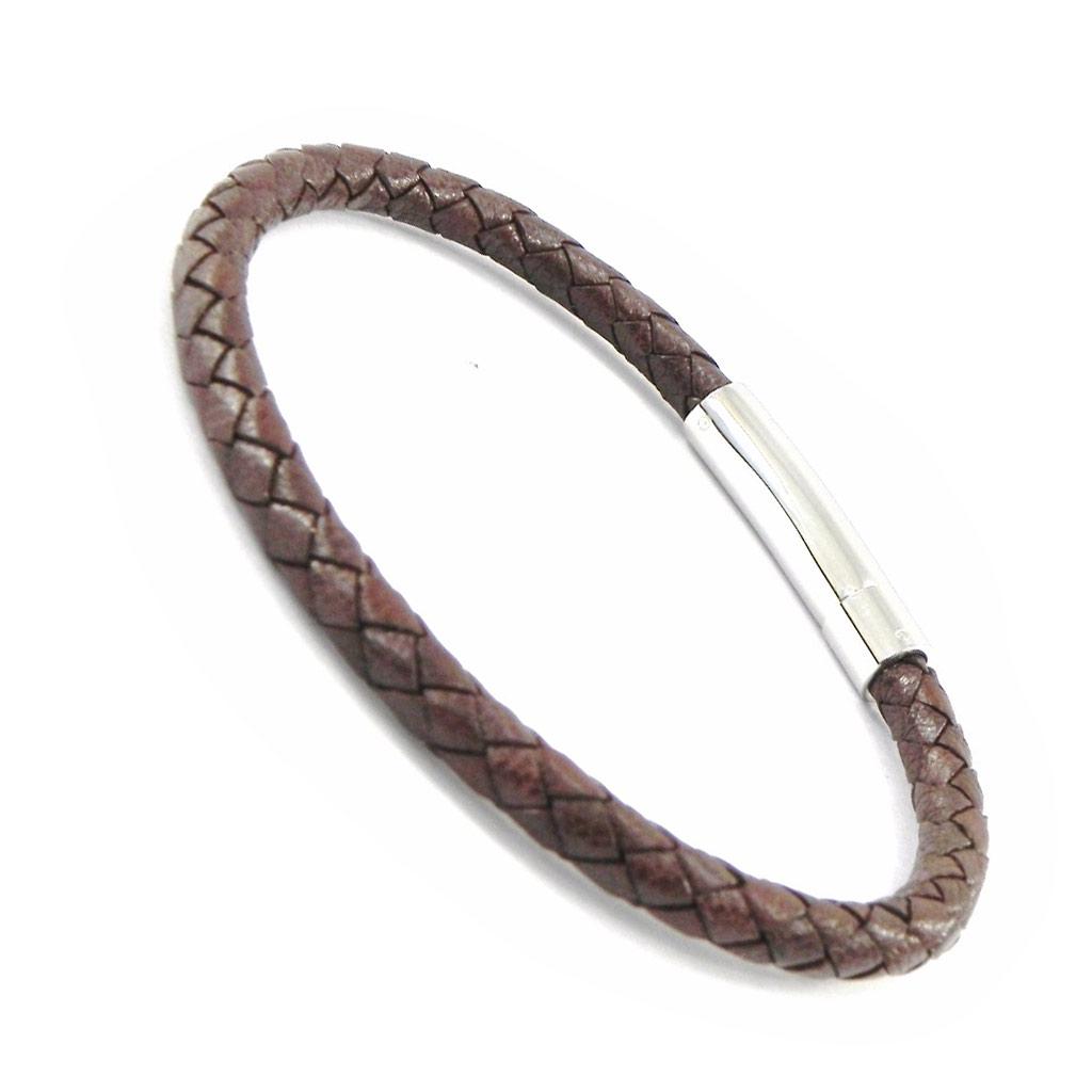 Les Trésors De Lily [I1123] - Стальной кожаный браслет «Тони» серебристо-коричневого цвета, длина 6 мм.