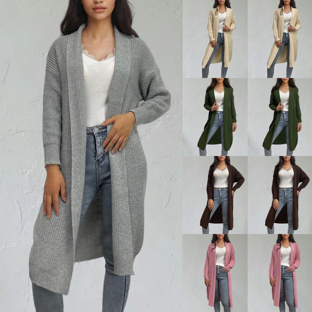 Женский модный вязаный кардиган свитер средней длины повседневный свободный свитер куртка