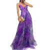 Women's Spaghetti Strap Maxi Dress Floral Boho Deep V-Neck Hollow Out Mesh Pleated Dress Summer Beach Party Swing Long Dress