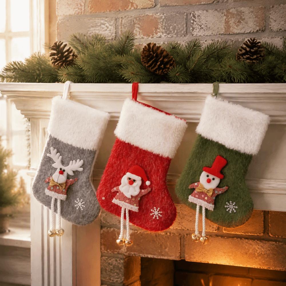 Plush Cuff Christmas Stocking Small Size Hanging Ornament Cozy Santa Gift Bags Festival Party