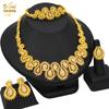 24K Gold Dubai Bridal Necklace Earrings Bracelet Ring India Nigeria Middle East Necklace Set