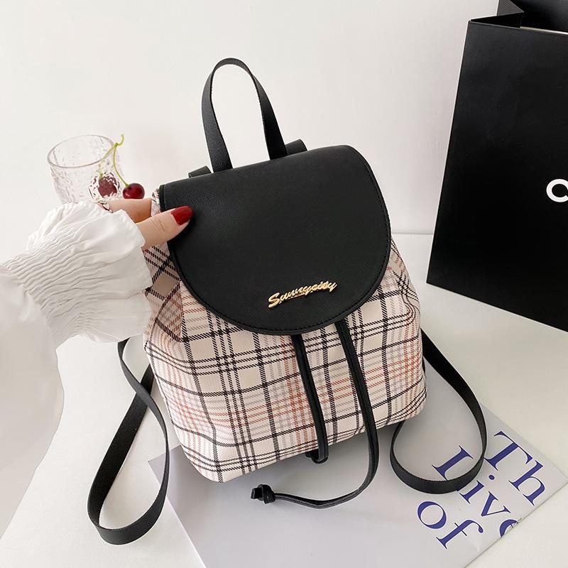 Гуанчжоу женская сумка лето принт клетка цветовая гамма сумка-ведро на шнурке простой рюкзак для мобильного телефона