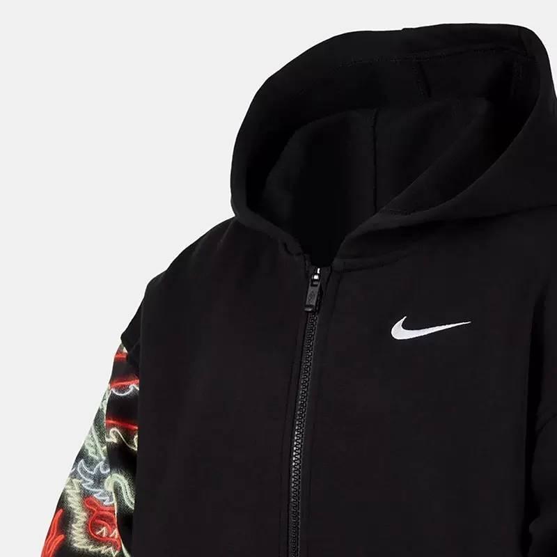 Nike Куртка с вышивкой Флис Повседневная Толстовка на молнии Детские куртки Черный FZ6562010