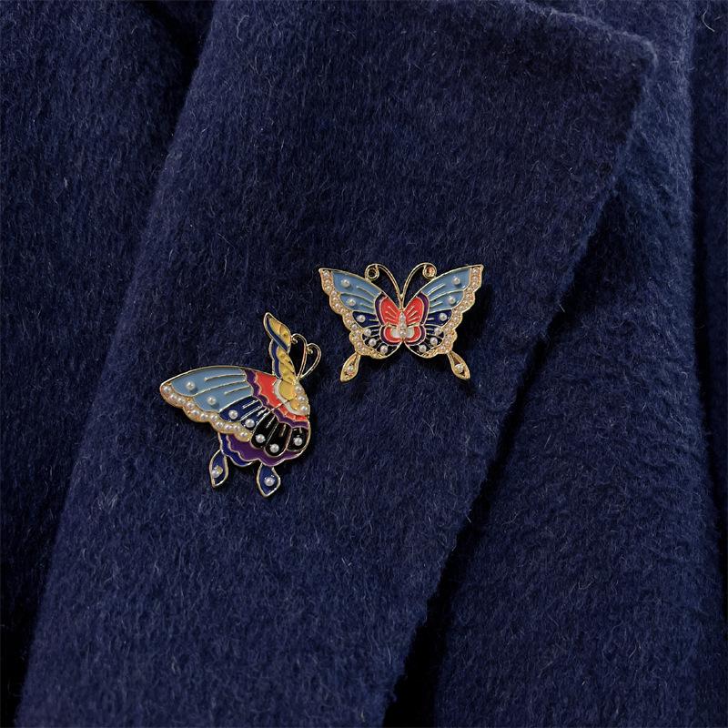 Vintage Pearl Enamel Butterfly Brooch for Cheongsam Hanfu