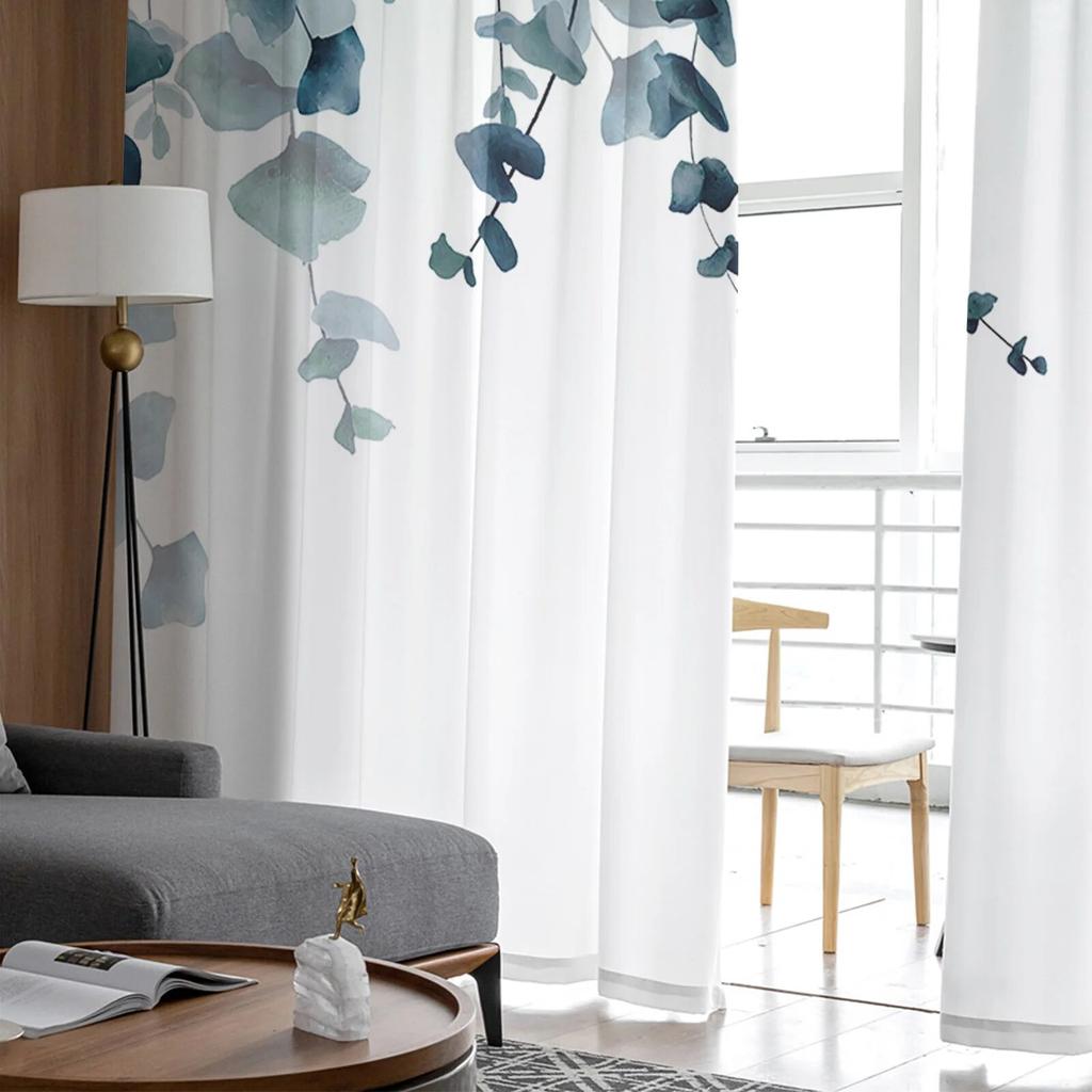 Прозрачные шторы с акварельными листьями растений для гостиной, кухни, оконные шторы, тюлевые занавески для спальни, вуали