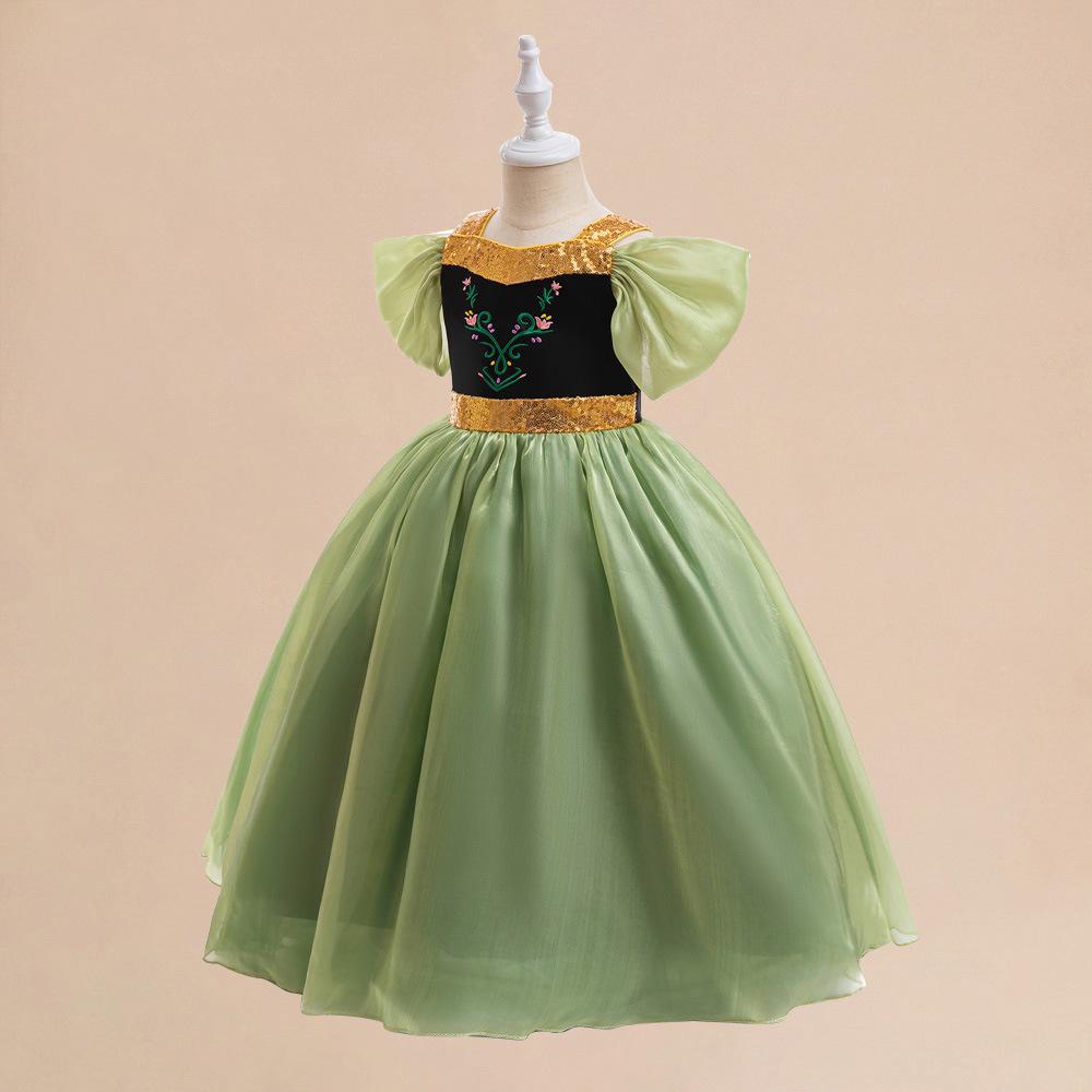 Halloween Frozen Princess Anna Sequin Mesh Dress for Girls - Stage Performance Costume