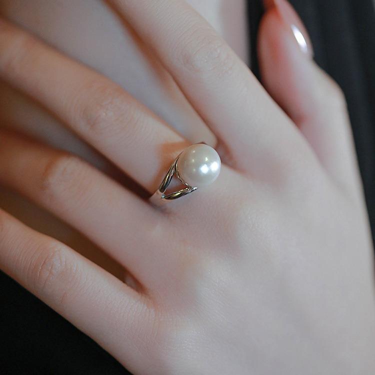 ANENJERY Геометрическое кольцо с имитацией жемчуга, открытое, женское, легкое, роскошное, изысканное, украшение для вечеринки