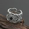 Retro Mongolian Flower Pattern Ring For Men Women Zinc Alloy Color Gothic Adjustable Ring Handmade Unisex Zircon Accessories Gift