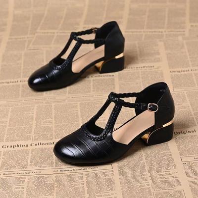 2025 лето новая мода плетеные круглый носок неглубокий вырез туфли-лодочки женские толстый каблук универсальные удобные полые сандалии женская обувь