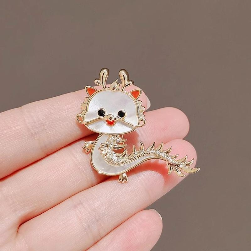 Cartoon Imitation Shell Dragon Brooch For Women Chinese Zodiac Dragon Enamel Pins Cute Animal Badge Birthday Jewelry Gift