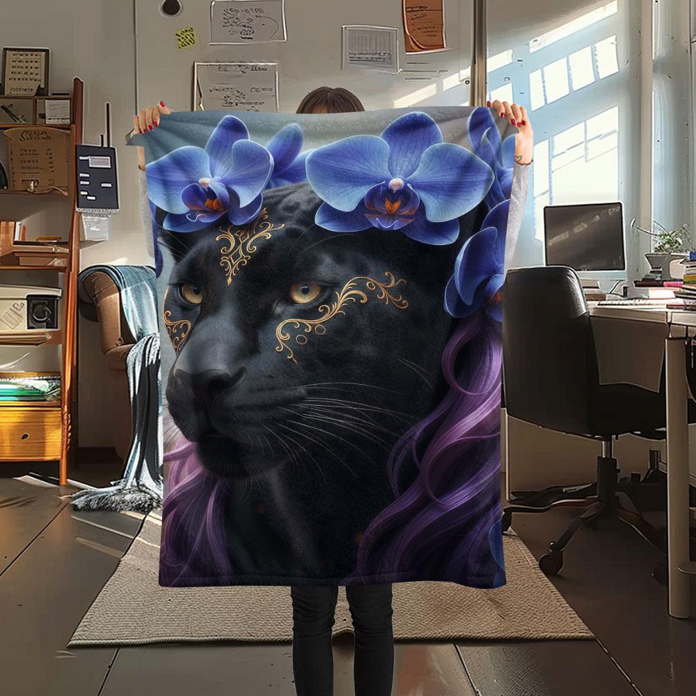 1Pc Animalswearingflowers Print Flannel Blanket, High quality Comfortable for All Seasons, Home Decor, Warmth and Comfort, Perfect for Christmas Gifts