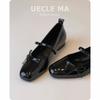 Lambskin~ Single Shoes Women's Flat Bow Ballet Shoes Shallow Mouth Evening Shoes Black Retro Mary Jane Shoes