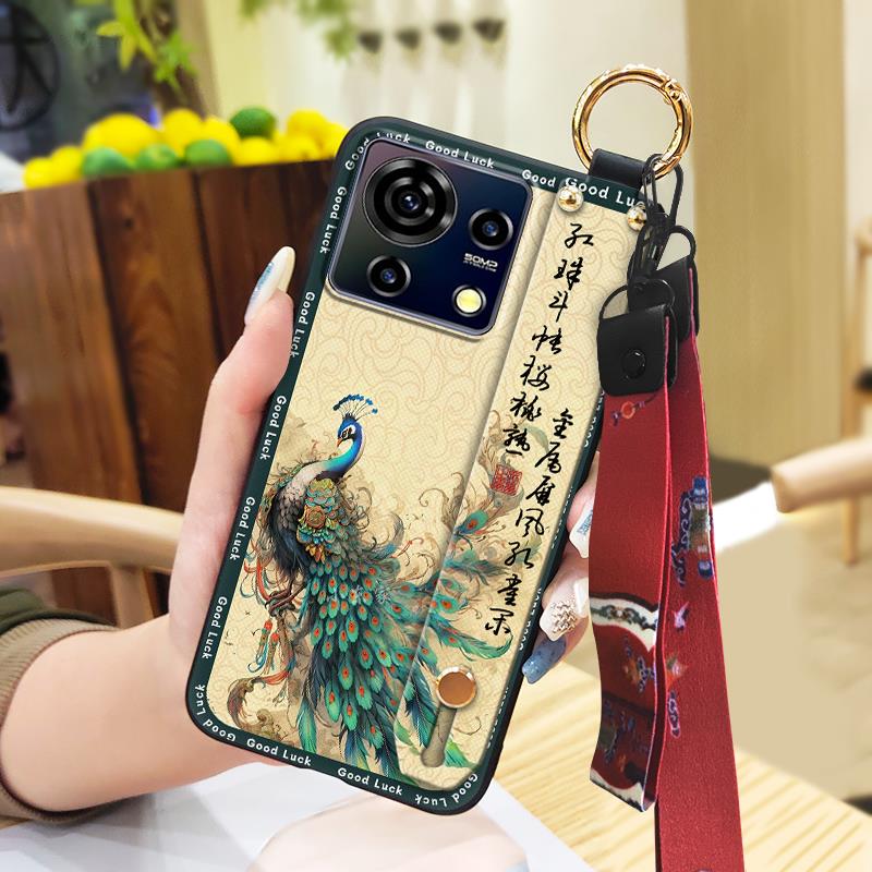 Protective Soft case Phone Case For ZTE Blade V50 Vita Fashion For Mom Shockproof Wristband Elderly lady Wrist Strap