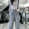 New Korean version high-waisted retro blue wide-leg jeans women's thin nine-point flared spring straight pants
