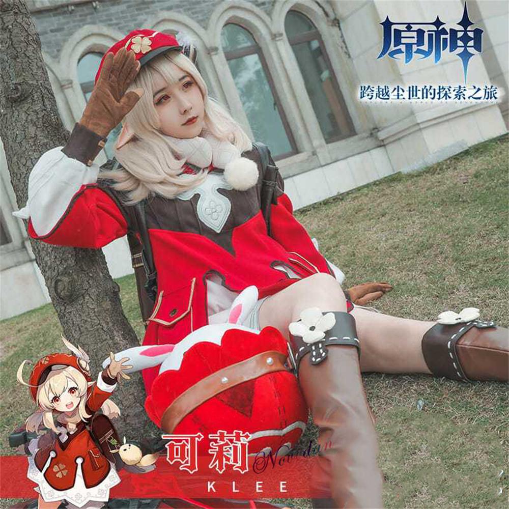 Klee Косплей Детский Костюм Аниме Игра Косплей Для Детей Девушка Платье Рюкзак Парик Хэллоуин Вечеринка Одежда Плюс Размер