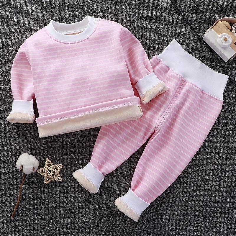 Комплект нижнего белья из бархата с высокой талией для малышей: Пижамы для мальчиков и девочек с защитой живота на осень-зиму