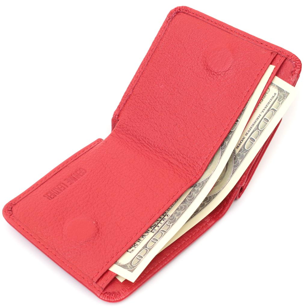 Women's Compact Wallet with Coin Pocket Made of Genuine Leather ST Leather 22689 Red