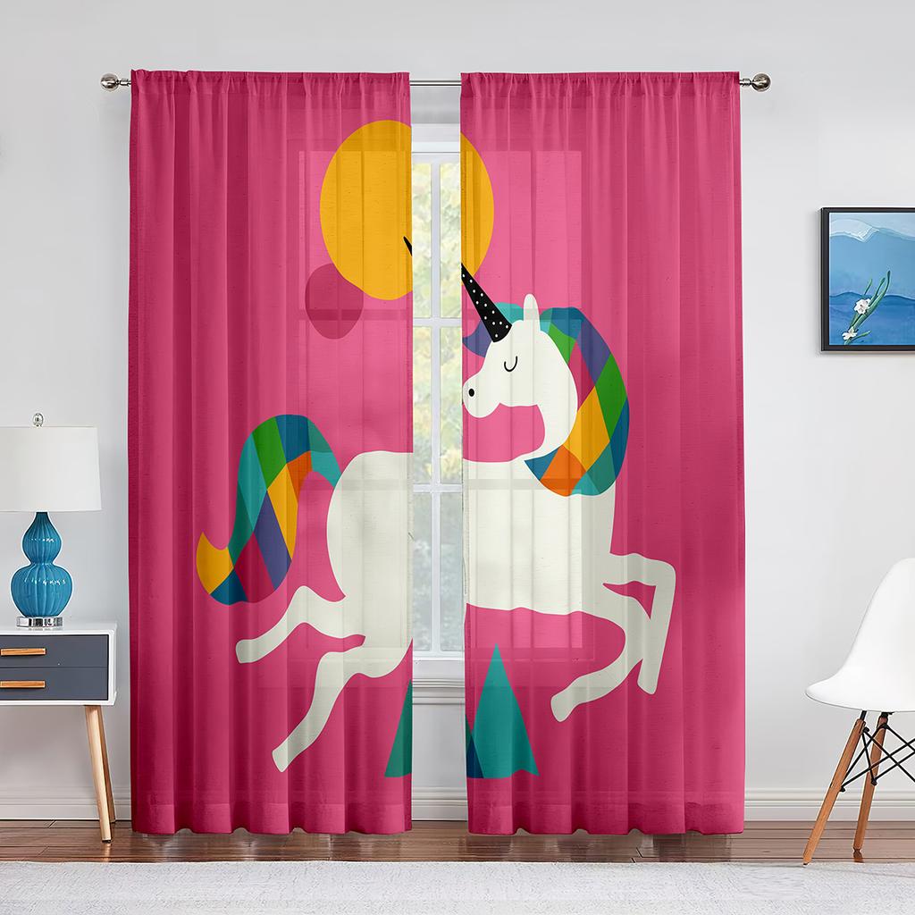 Красочные единороги Радуга Принт Узор Прозрачная вуаль Шторы для спальни Гостиная Кухня Декор Шифон Тюль Окна Шторы