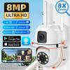 Вилка ЕС 8МП WIFI Камера видеонаблюдения Двойной объектив Двойной экран IP-камеры Беспроводная уличная Автоматическое отслеживание Ночное видение 8-кратный цифровой зум Камера видеонаблюдения