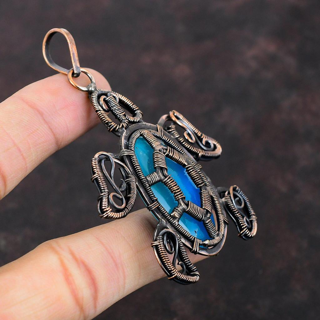 Смитсонитовый кулон, медная проволока, кулон, драгоценный камень, медные украшения, ручная работа, подвеска в стиле бохо, черепаха, кулон, ювелирные изделия, завернутые в проволоку, для подарка