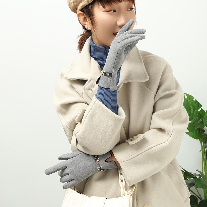 Зимние женские теплые перчатки с сенсорным экраном из флиса с цепочкой, элегантные модные, индивидуальные, мягкие теплые перчатки