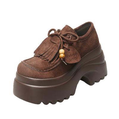 Модные женские туфли на толстой подошве 'кенгуру' на шнуровке, полностью облегающие, в стиле Birkenstock, осенние новые винтажные матовые кожаные одинарные туфли, повседневные лоферы