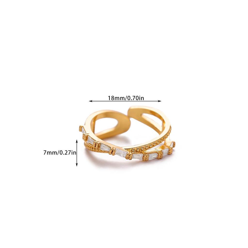 Кольцо из меди с покрытием 18 карат, с европейскими и американскими цирконами для женщин - Трендовое, нишевая мода, устойчивое к выцветанию.