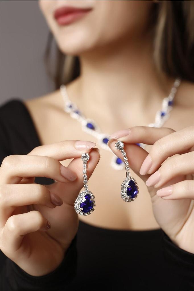 Посеребренный камень Хюррем, ожерелье и серьги, комплект для особых случаев, свадебный комплект, колье