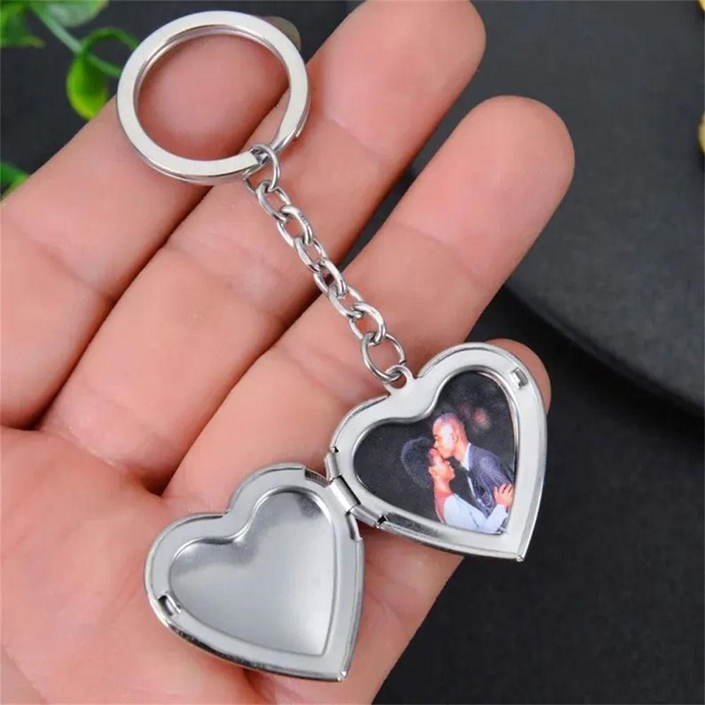 2Pcs Bag Hanging Photo Hold Keyring DIY Stainless Steel Keychain Funny Heart Album Keychain  Gifts