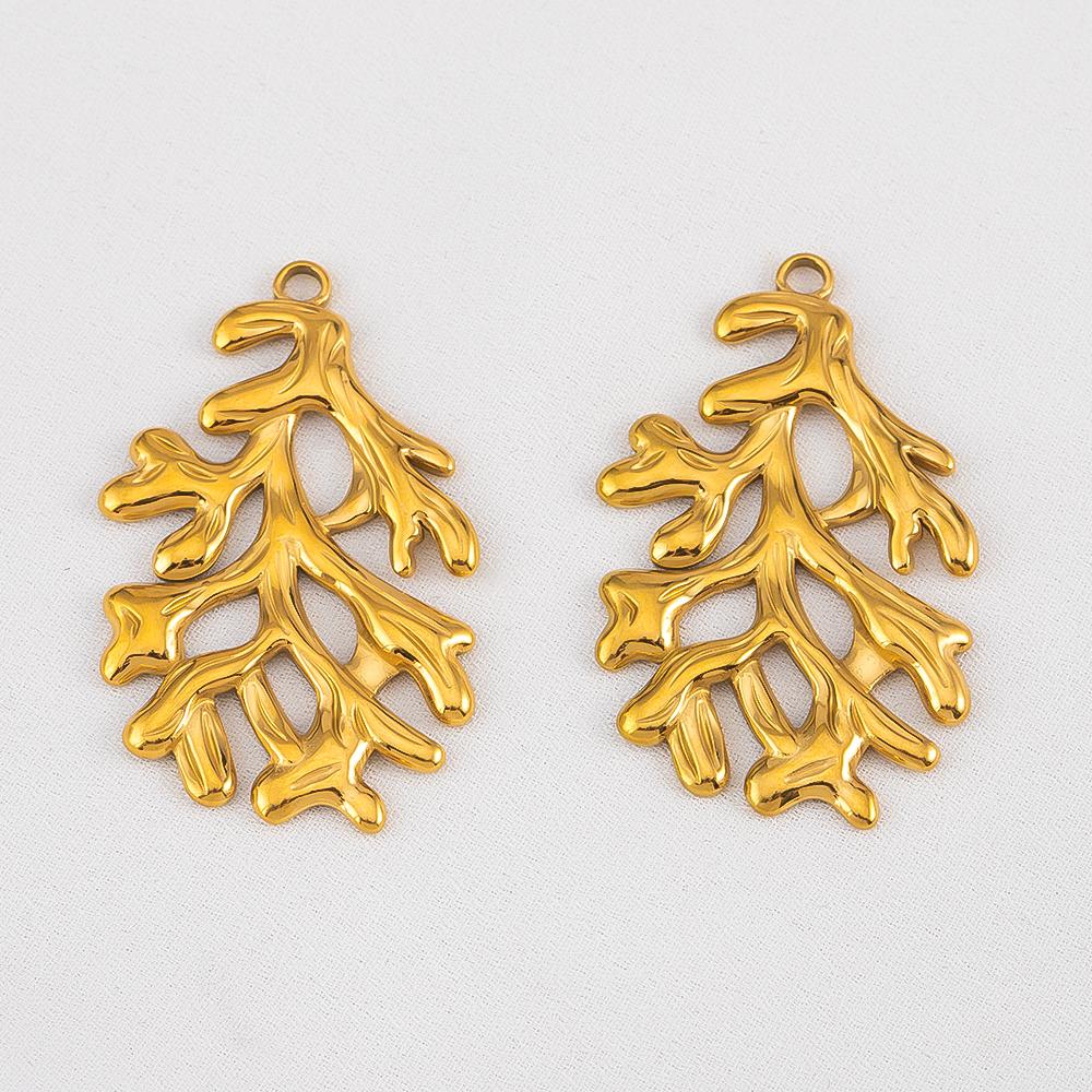 5pcs No Fade Tree Branches Leaf Charm Stainless Steel Gold Color Pendants For Jewelry Making Earring Keychain Supplies DIY Craft