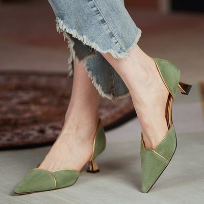 Женские французские винтажные туфли на высоком каблуке 2024 года, летние новые женские роскошные дизайнерские стильные удобные дышащие туфли на среднем каблуке