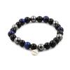 Stones and Minerals. Blue Tiger Eye Beads Bracelet + Hematite + Black Agate 8 Mm. Made In France.