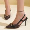 Fashionable Women's Sandals with Thin Heels and Shallow Mouth Pattern, Gold Buckle, Comfortable High Heels Women Shoes
