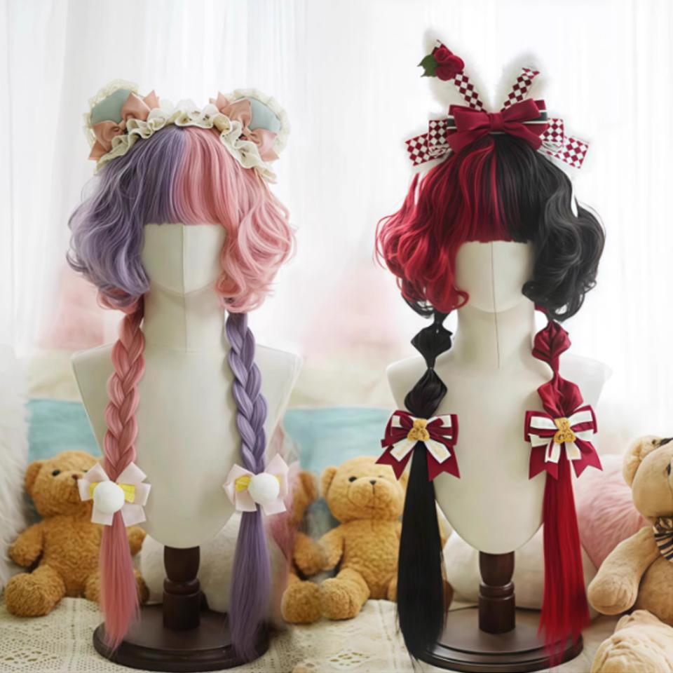 WTB синтетический парик женский таро фиолетовый заклинание розовые вьющиеся волосы милый Лолита многослойный цветной вьющийся парик для косплея вечеринки