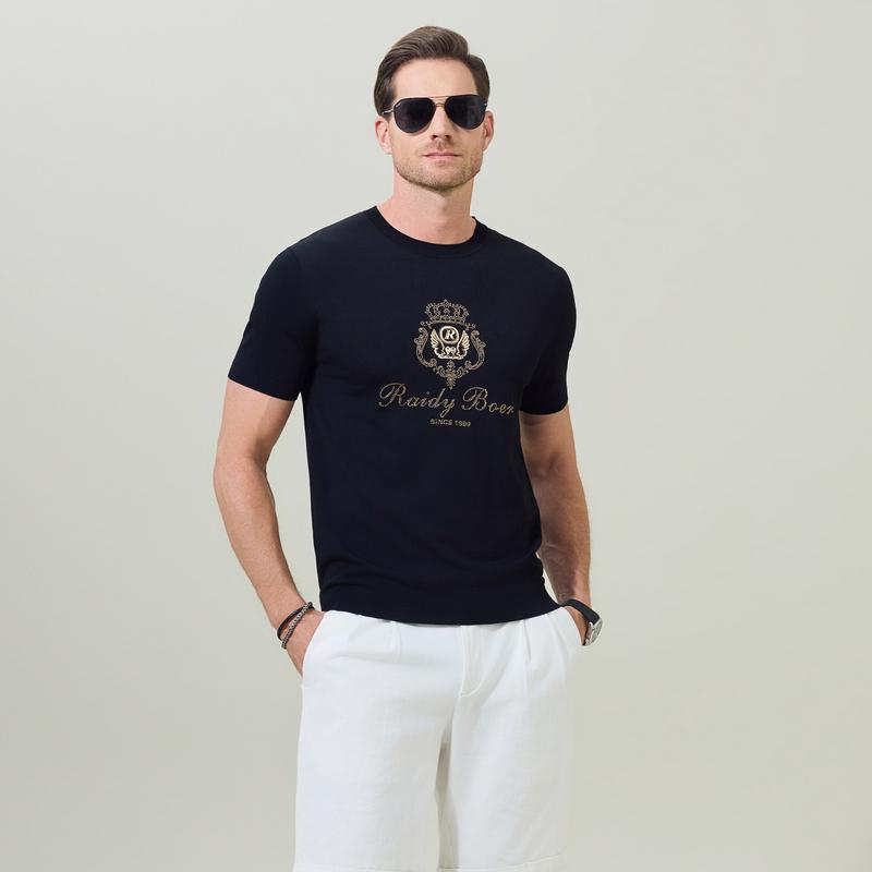 Men's Knitted Round Neck Short-sleeved T-shirt